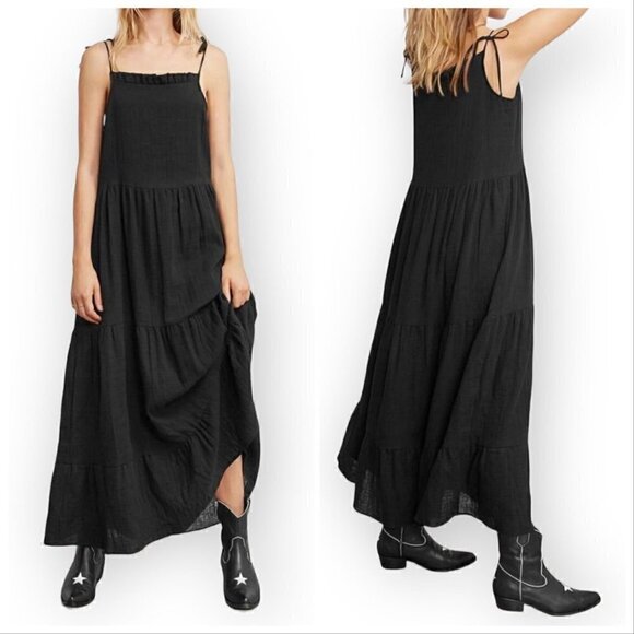 Anine Bing Agnes‎ Black Tie Shoulders Maxi Dress, Size L - Picture 2 of 13